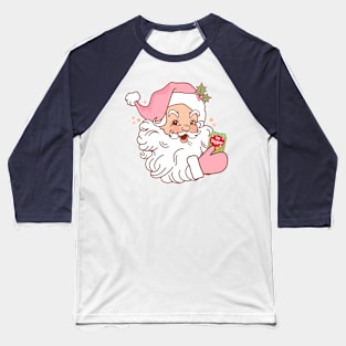 Pink retro Santa  drinking a soda Baseball T-Shirt